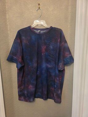 Athleta Supernova Galaxy Purple Mesh Tie Dye Oversized Boxy Tee Shirt M Sheer